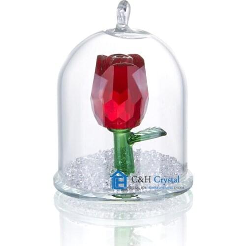 2020 C&H Crystal Enchanted Rose Flower Figurine Dreams Ornament in a Glass Dome Home Wedding Decor Souvenir Collection Gift