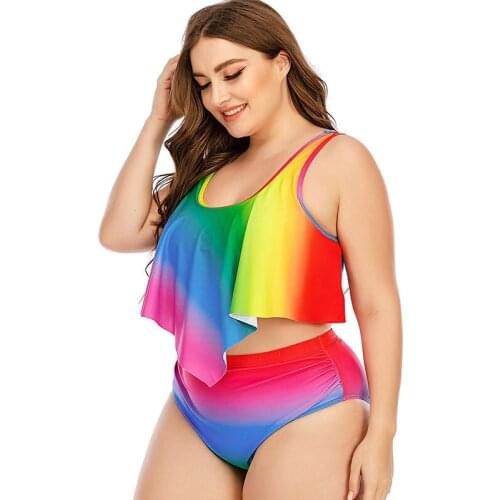 2021 Fashion Summer Women Sexy Ruffle High Waisted Swimsuits 2 Piece Spaghetti Straps Push-up Padded Bra Tankini Bathing Suit