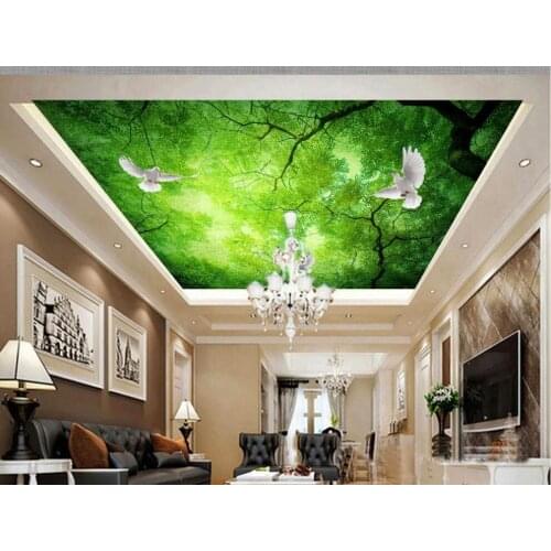 Green tree forest sky ceiling 3d wallpaper modern for living room murals Home Decoration Non woven wallpaper