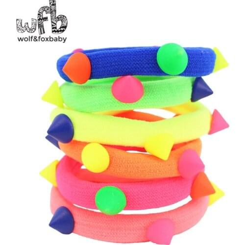 5pcs/pack Candy fluorescence Color Child Baby kids Hair Accessory high elasticity Colored Rubber Band rivet ball headwear