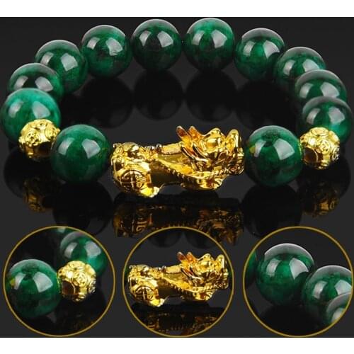 6 Styles Golden PIXIU Bracelet for Women Men Green Beads Couple Bracelet Bring Lucky Brave Wealth Feng Shui Bracelets for Men