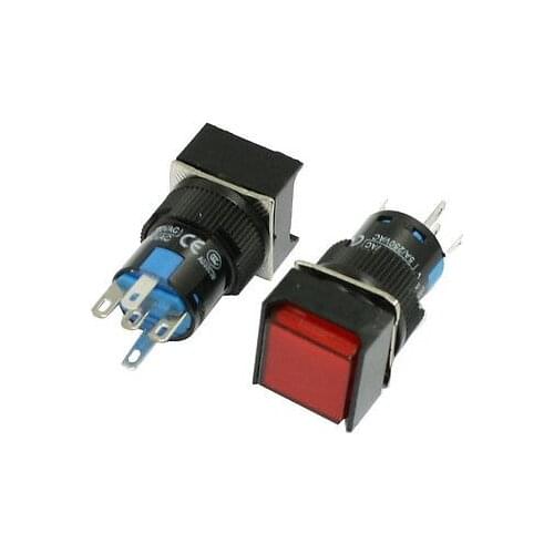 AC 220V Red Light Panel Mount Momentary Square Push Button Switch