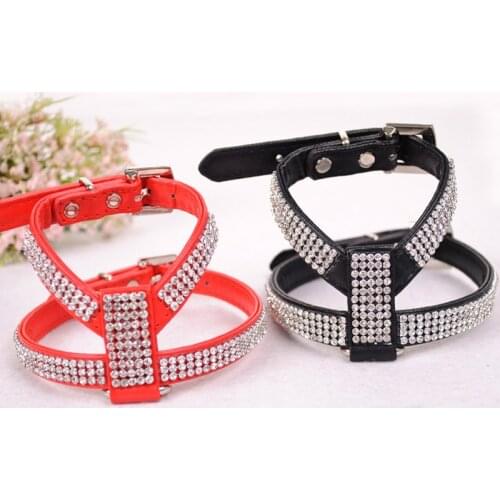Bling Rhinestone Teacup Pets PU Leather Dog Harness without Leash for Puppy Chihuahua Dog Collar XS S M L