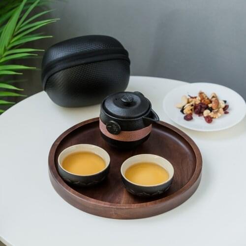 Black Ceramic Teapots with 2 Cups A Tea Sets Portable Travel Office Tea Set Drinkware Family Business Gifts Kungfu Tea Set