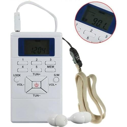 HRD-102 Small FM Digital Radio 2 Band Stereo Receiver Portable Pocket Radio W/ Headphones LCD Screen With Earphone