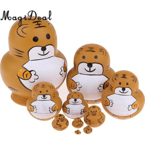 10 Pieces Hand Painted Wooden Mini Tiger Painted Russian Nesting Dolls Babushka Gift