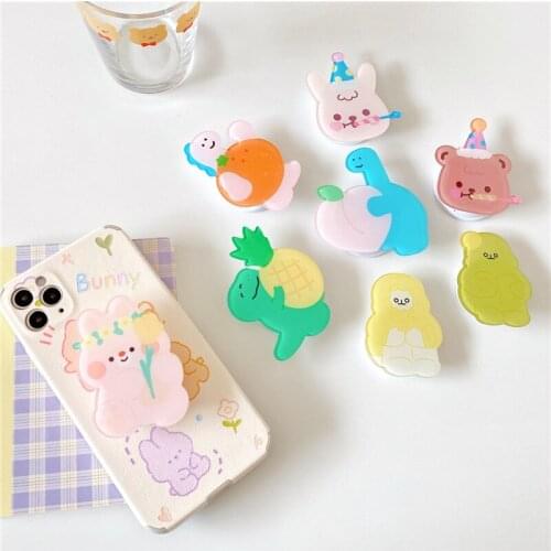 Mobile Phone Ring Holder Cute Cartoon Dinosaur Rabbit Bear Smartphone Griptok For iPhone Samsung Phone Grip Tok Korea Bracket
