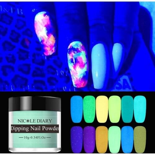 Phosphor Dipping Nail Powder Luminous Nail Powder Glitter Pigment Dip Fluorescent Chrome Dust Manicuring Nail Art Decorations