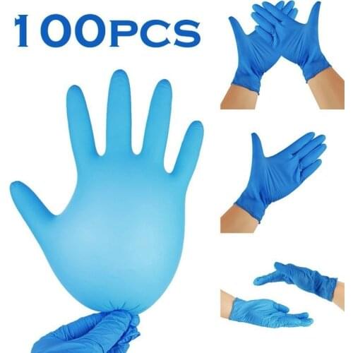 50/100PS Blue Disposable Latex Gloves Waterproof Powder Free Latex Vinyl Gloves Dishwashing Kitchen Work Rubber Garden Gloves