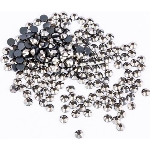 Hot Fix Rhinestones Top Quality Glitter Hematite Flatback Round Glass Stones Iron On For Cloth DIY Decoration Crystal Crafts