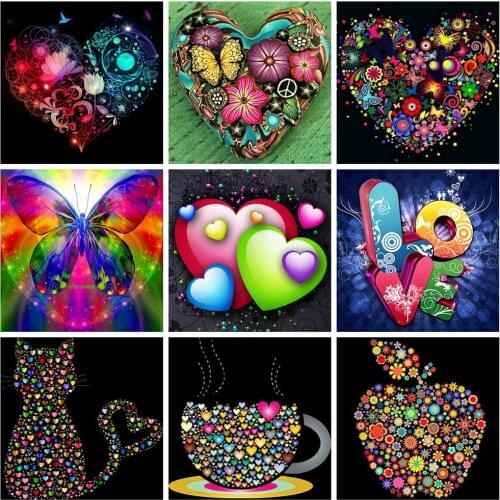 Huacan 5D DIY Diamond Painting Heart Full Drill Square Diamond Embroidery Love Art Kit Decorations Home