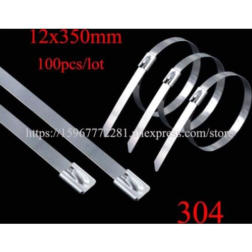 100PCS cable tie 304 self-locking stainless steel tie tape 12*350 cable metal insert tie tape plastic Marine transport Boat tie