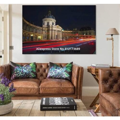 Canvas Painting Art of The Road Under The Neon Lights in Front of The Building Livingroom Decoration Canvas Art Poster and Wall