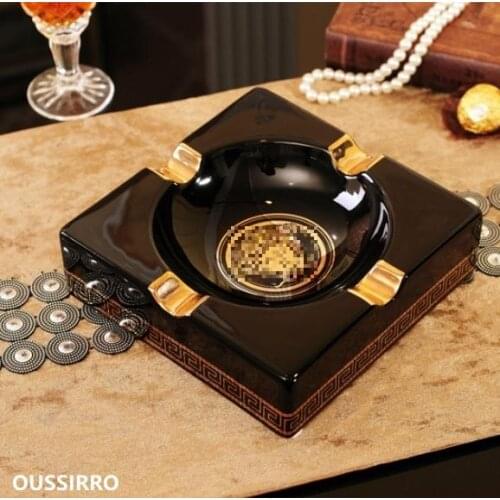Top Quality Fashion Luxury Large Size Ashtrays Gadgets Vintage Style Goldren Square Quality Ceramic Cigar Ashtray