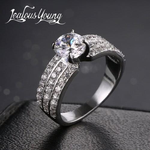 Classic Round Wedding Rings for Women 6 Prongs Setting Cubic Zirconia Ring Set Love Anillos AR026