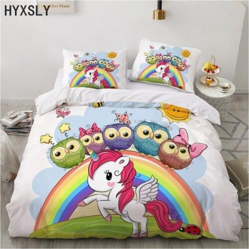 Dreamlike Unicorn Horse Owl Bedding Set Queen King Size Home Textiles Kids Bedclothe Rainbow Duvet Cover Comforter Drop Shipping