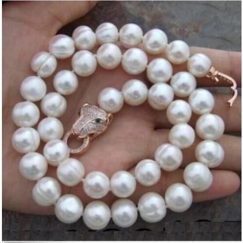 Beautiful 12-13 mm south baroque white pearl necklace 18 inch jaguar clasp