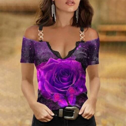 5XL Plus Size Summer Vintage Rose Printed Women Tank Top Sexy V Neck Short Sleeve Tops Clothing Fashion Elegant Sling Slim Vest