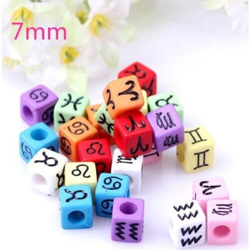 Fashion square-shape acrylic loose diy mix color constellation plastic beads 7mm 100 pieces nb211