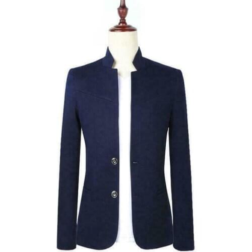 Men Stand Collar Slim Fit Chinese Style Blazer Wedding Bridal Jacket Formal Coat