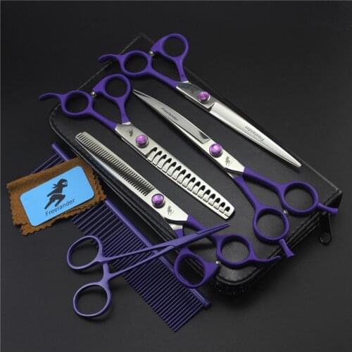 Freelander 7.0 inch Pet Scissors Set Dog Grooming Shears Straight &amp Curved Thinning Shears Sharp Edge Animals Hair Cutting