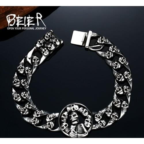 BEIER New Cool Punk Rock 316 Stainless Steel skull Bracelet For Mans High Quality Jewelry Party gift BC8-043