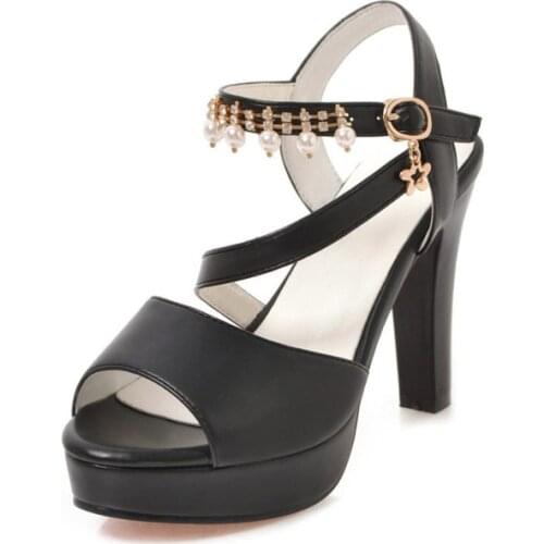 New Women Sandals Pearl Crystal Sandales Womens High Heels With Platforms Sandals Female Fashion Peep Toe Womens Spring Shoes