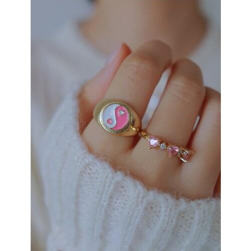 2021 Adorable Colorful Enamel YinYang Ring For Women Girl Party Wedding Stacking Gold Color Love Eternity Finger Band Rings