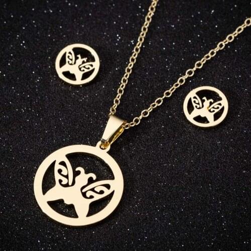 Oly2u Stainless Steel Butterfly Necklace Women Jewelry Sets Bijoux Animal Earrings Necklaces Pendants Collier Femme Kids Gifts