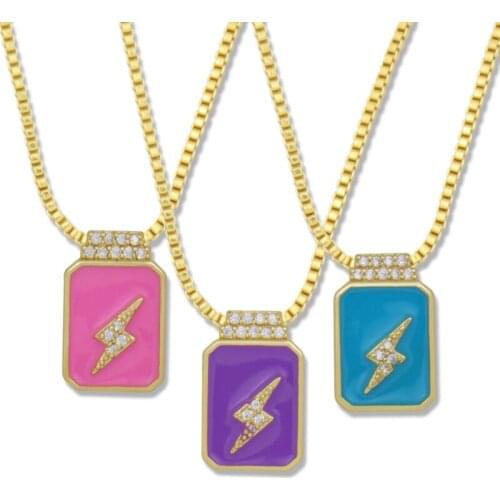 CZ Paved Lightning Bolt Necklaces for Women Small Colorful Trendy Jewelry Hip Hop Party Fashion Retro Pendant Necklace Zircon