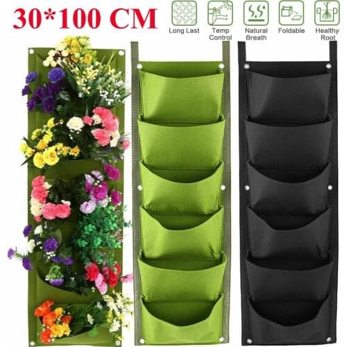 Flowers Grow Bags Wall Planting Bags 7 Pockets Vertical Growing Planting Bag Wall Hanging Pocket Pot Garden Planter D30
