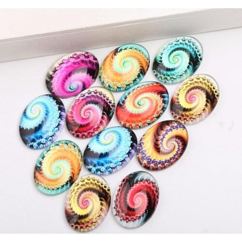 Reidgaller 20pcs Glass Cabochons 18x25mm oval mixed fractal photo flatback handmade jewelryfindings for earrings pendants