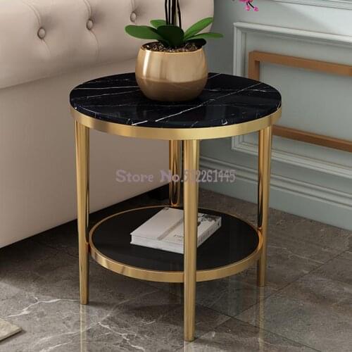 Light Luxury Marble Round Edge Table Modern Simple Small Tea Table Bedside Table Living Room Sofa Stainless Steel Rock Plate Cor