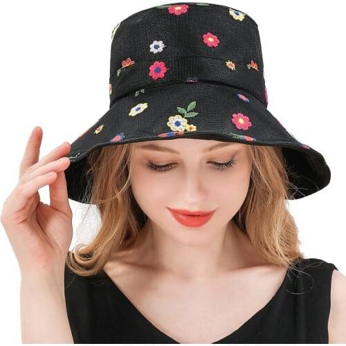 Fashion Women Sun Hat Fisherman Hat Embroidered Floral Small Flowers Mesh Double-sided Wearing Basin Hat Summer Outdoor Sun Hat