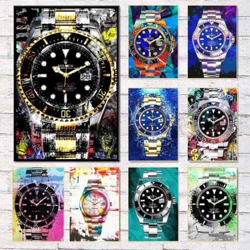 Modern Graffiti Art Luxurious Watch Clock Canvas Painting Posters and Prints Wall Art Picture for Living Office Room Home Decor