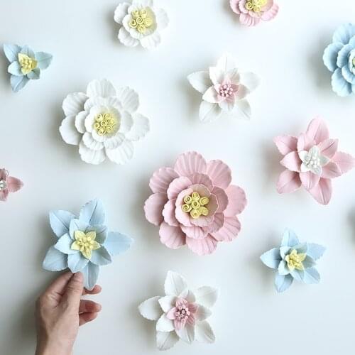 Modern Ceramic Flowers Wall Hanging Ornaments Decoration Home Livingroom TV Background 3D Wall Sticker Mural Crafts Accessories