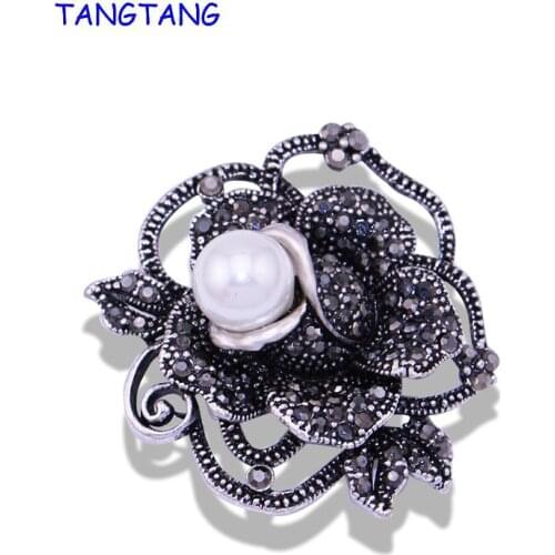 Vintage Pin Elegant Fascination Rose Petal Brooch Charming Flower Antique Black Bouquet Jewelry Pins Hotsale, Item NO.: BH8178