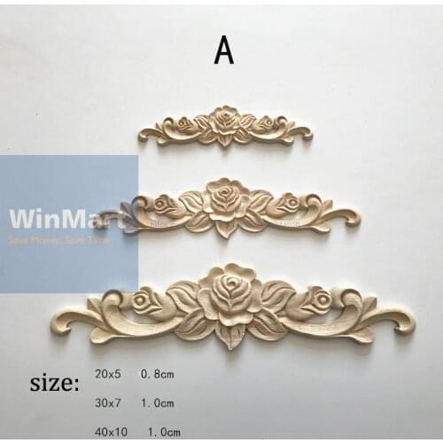 For Home Furniture Wall Cabinet Door Decor Crafts Wood Carved Decal Corner Onlay Applique Vintage Unpainted Frame 40*10 1