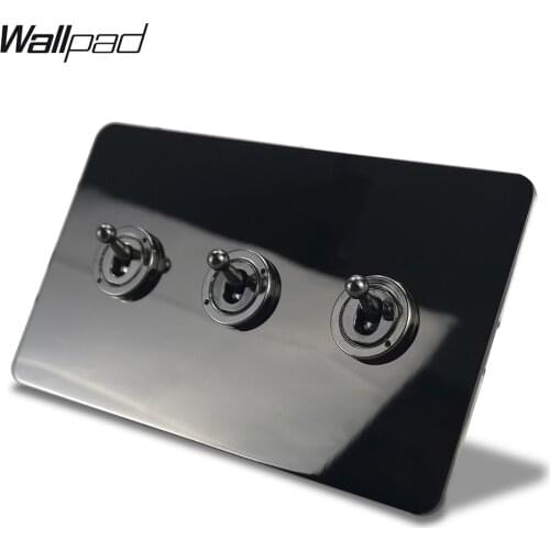 Wallpad 3 Gang 2 Way Toggle Switch Double Plate Electric Light Switch Black Nickel Plate Stainless Steel Panel
