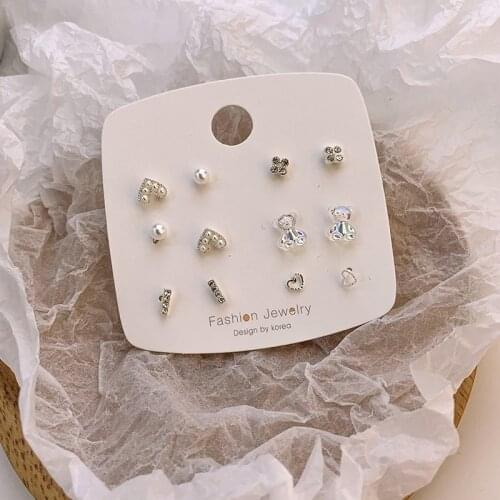 Origin Summer Korean Fashion Love Heart Simulation Pearl Stud Earring for Women Girls Sweet Little Bear Metallic Earring Jewelry