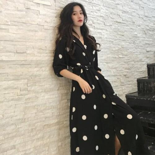 Plus Size 2019 New Summer Womens Dress Korean Style Fashion V-neck Ladies Long Dress Casual Half Sleeve Dot Dress Female 4XL