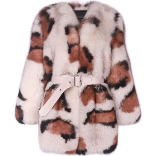 YOLOAgain Winter Full Pelt Women Leopard Fur Coat Long Real Fox Fur Coat For Ladies