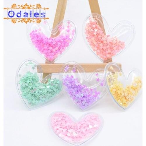 12Pcs Kawaii Heart Pads Appliques Accessories for DIY Hairband Transparent Leather Patches with Bling Loose Star Sequins