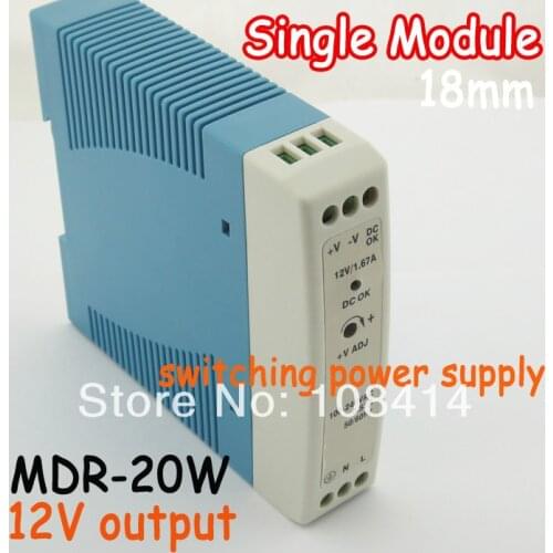 18mm DIN rail Mini 20W switching power supply 12v output DIN RAIL supplies MDR-20, free shipping