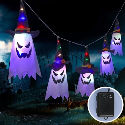 3M 5 Pc Head Halloween Wizard Decoration LED Flashing Light Festival Dress Up Hanging Wizard Ghost Hat Horror Atmosphere Lanyard