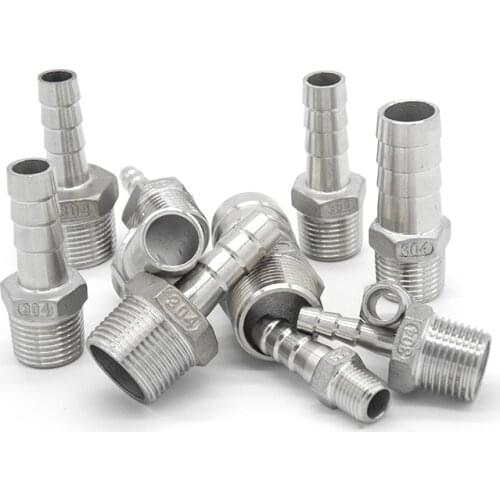 304 Stainless Steel 1/8" 1/4" 3/8" 1/2" BSP Male Thread Pipe Fitting x 6/8/10/12mm Barb Hose Tail Pagoda Coupling Connector