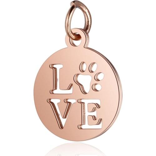 5pcs/Lot Stainless Steel Love Dog Paw Hand DIY Charms Pendants Rose Gold Color for Jewelry Making