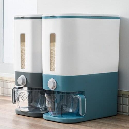 Automatic Cereal Dispenser Plastic Storage Box Measuring Cup Kitchen Food Tank Rice Container Organizer Grain Storage Cans