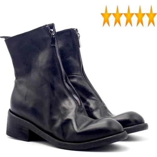 Boot 100% Genuine Leather Masculine Classic Thick Bottom Zipper Retro Winter Boots For Men High Quality Luxury Mens Shoes 5CM