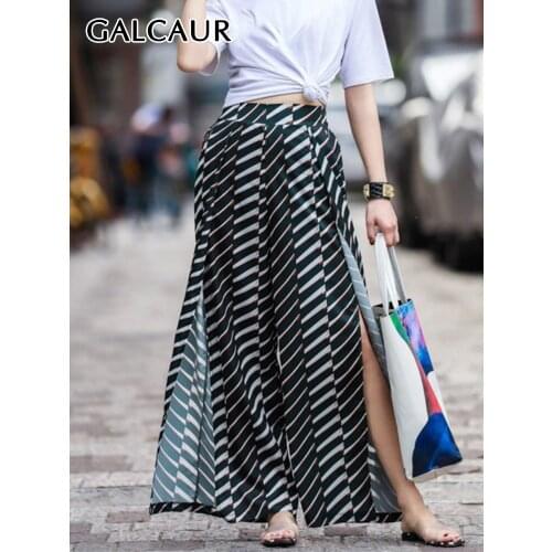 TWOTWINSTYLE Striped Wide Leg Pants Female High Waist Split chiffon Trousers For Women Loose Korean Casual 2018 Summer Fashion